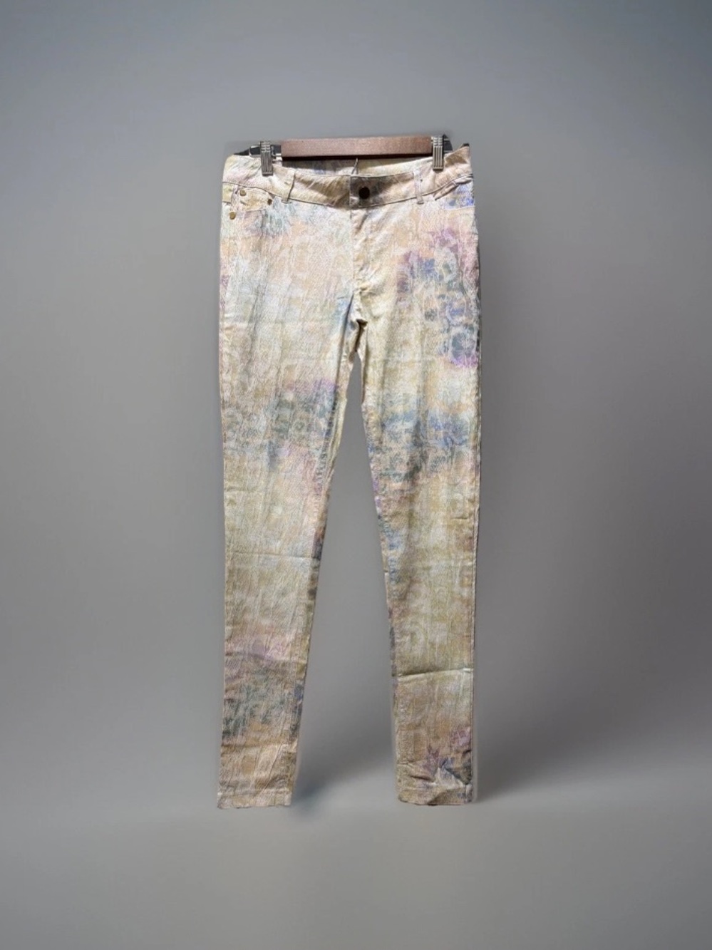 Feline USA Floral Neutral Pastel Skinny Jeans - Women Artsy Lightweight stretch